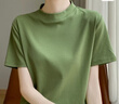 羅蒙（ROMON）高檔春夏半高領(lǐng)純棉短袖女立領(lǐng)T恤百搭中袖上衣顯瘦打底 草綠色 L 100-120斤 曬單實(shí)拍圖