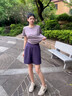 徽格兒（phigeer）跑步五分褲速干運動(dòng)套裝女夏季大碼寬松透氣瑜伽服彈力短袖健身服 紫色短袖+紫色五分褲 M 曬單實(shí)拍圖