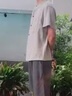 皮爾卡丹（pierre cardin）亞麻短袖唐裝男夏季新款中年爸爸休閑涼感透氣親膚復古襯衫兩件套 淺灰衣深灰褲 XL (125-140斤) 曬單實(shí)拍圖