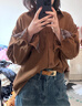 初語(yǔ)女士襯衫2025秋季新款巴恩風(fēng)格紋翻袖磨毛襯衣外套上衣 淺咖啡 M 曬單實(shí)拍圖