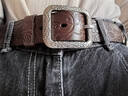 TOUCENGP皮帶女真皮頭層純牛皮針扣休閑牛仔百搭寬褲帶壓花腰帶個(gè)性復古 深咖啡銀扣-寬3.4cm 105cm 體重115-125 /褲碼31-32 曬單實(shí)拍圖