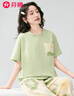 芬騰睡衣女【100%純棉】薄款圓領(lǐng)可外穿新品家居服套裝高級感 淺綠 M 曬單實(shí)拍圖