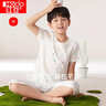紅豆兒童睡衣舒適綿柔男童純棉短袖七分褲家居服睡衣套裝 323白色 均碼 110/60 曬單實(shí)拍圖