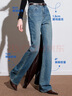 三彩2026春季新款修身微喇牛仔褲水洗喇叭褲休閑長(cháng)褲通勤Z 霧霾藍 M 160/68A 曬單實(shí)拍圖