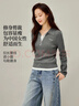 茵曼（INMAN）polo領(lǐng)半開(kāi)襟撞色修身針織衫2026春季女裝新款顯瘦長(cháng)袖上衣 深灰色 M 曬單實(shí)拍圖