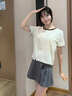 歐貝汐短袖女夏季雪紡衫2026新款木耳邊短袖t恤女士短款正肩圓領(lǐng)上衣 杏色 均碼 曬單實(shí)拍圖
