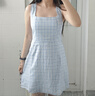 UR夏季新款女裝度假風(fēng)撞色格紋無(wú)袖連衣裙UYY750059 天藍格子 M 曬單實(shí)拍圖