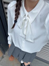 伯德小姐白色長(cháng)袖襯衫女飄帶職業(yè)通勤上衣抗皺面試西裝內搭雪紡襯衣 曬單實(shí)拍圖