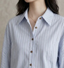 百圖（betu）女裝2026年春季新款襯衫法式氣質(zhì)時(shí)尚條紋純棉長(cháng)袖上衣女2601T22 藍色 M 曬單實(shí)拍圖