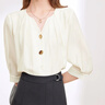 百圖betu女裝春夏新款襯衫圓領(lǐng)不規則紐扣七分袖襯衫女2403T39 米白 M 曬單實(shí)拍圖
