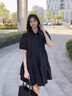 穿搭語(yǔ)錄（Chaundayulu）短款連衣裙女夏季新款度假風(fēng)盤(pán)扣韓版軟妹甜妹泡泡袖中長(cháng)連衣裙 黑色  XL 【建議120-140斤】 曬單實(shí)拍圖