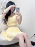 南木熊泳衣女分體兩件套海邊度假純欲少女甜美裙式泳裝顯瘦泡溫泉游泳 黃色【75-125】 均碼 曬單實(shí)拍圖