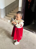 G.duck小黃鴨女童套裝春秋款連衣裙周歲女寶寶公主裙禮服兒童秋冬兩件套 紅色春秋套裝（花朵款夾子） 90 尺碼1~2歲【 80-90cm】 曬單實(shí)拍圖