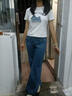 UR2026夏季新款女休閑蝴蝶結貼袋修身喇叭牛仔長(cháng)褲UYY860004 藍色 27 曬單實(shí)拍圖