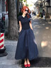 圣保美短袖連衣裙女夏季2026新款海邊度假氣質(zhì)顯瘦a字裙子韓系穿搭長(cháng)裙 藏青色連衣裙 S 曬單實(shí)拍圖
