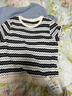 百圖betu女裝夏季新款T恤袖口撞色花邊鏤空流蘇短袖上衣女2507T58 黑白條 M 曬單實(shí)拍圖