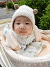 兔兔大文嬰兒帽子秋冬季小月齡0-6-12個(gè)月保暖3歲男女寶寶護耳毛絨套頭帽 小球米白色+包頭彈力好 頭圍38-48cm（建議0-2歲） 曬單實(shí)拍圖
