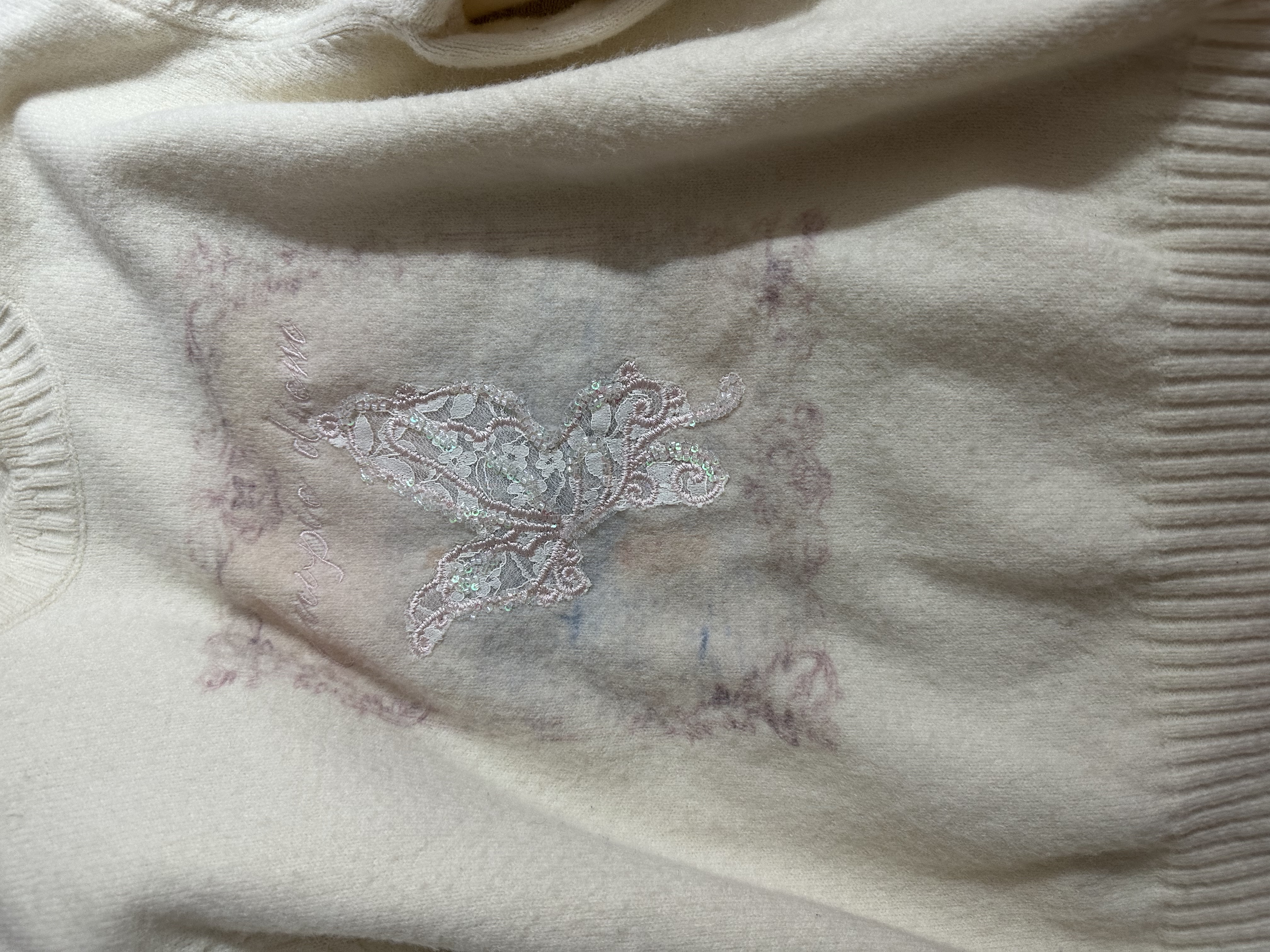 香影奶油白蝴蝶刺繡針織衫女2025秋冬新款長袖套頭軟糯風毛衣上衣 鷺白 L 165/88A/110-125斤 曬單實拍圖