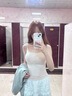 森上優集【帶胸墊】純欲甜辣蕾絲吊帶背心女打底內搭外穿修身無袖辣妹上衣 蕾絲花邊吊帶【淺米色】 曬單實拍圖