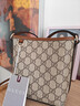 GUCCI古馳GG Emblem系列纖薄水桶包[新款][禮物] 米色和深棕色 均碼 曬單實(shí)拍圖