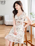 她享短袖連衣裙女V領(lǐng)度假風(fēng)碎花裙茶歇小個(gè)子氣質(zhì)雪紡裙子T141Q1810 曬單實(shí)拍圖