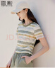 香影條紋撞色正肩t恤女短袖2026夏季新款圓領(lǐng)小個(gè)子抽褶收腰上衣 灰綠 M 160/84A/95-110斤 曬單實(shí)拍圖
