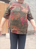 Acosh中老年女裝兩件套真絲上衣夏季媽媽套裝桑蠶絲T恤復古小衫 綠色花上衣 偏深 4XL 【建議135-150斤】 曬單實(shí)拍圖