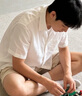 羅蒙（ROMON）高端苧麻透氣短袖襯衫夏季薄款男裝寬松休閑體恤衫涼感套頭襯衣服 白色 輕薄 【官方正品】 XL 曬單實(shí)拍圖