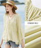 香影法式v領(lǐng)喇叭袖雪紡上衣女2026夏季新款荷葉邊印花不規則小衫 透明黃 L 165/88A/110-125斤 曬單實(shí)拍圖