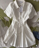 UR夏季新款女裝通勤風(fēng)壓褶修身短袖棉質(zhì)連衣裙UWU740075 本白 S 曬單實(shí)拍圖