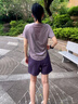 徽格兒（phigeer）跑步五分褲速干運動(dòng)套裝女夏季大碼寬松透氣瑜伽服彈力短袖健身服 紫色短袖+紫色五分褲 M 曬單實(shí)拍圖