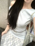 艾珠兒（Aizhuer）連衣裙藍(lán)色修身斜肩短袖上衣女夏格子半身裙子一整套韓系穿搭套裝 上衣+格紋半身裙 配腰帶 M 曬單實(shí)拍圖