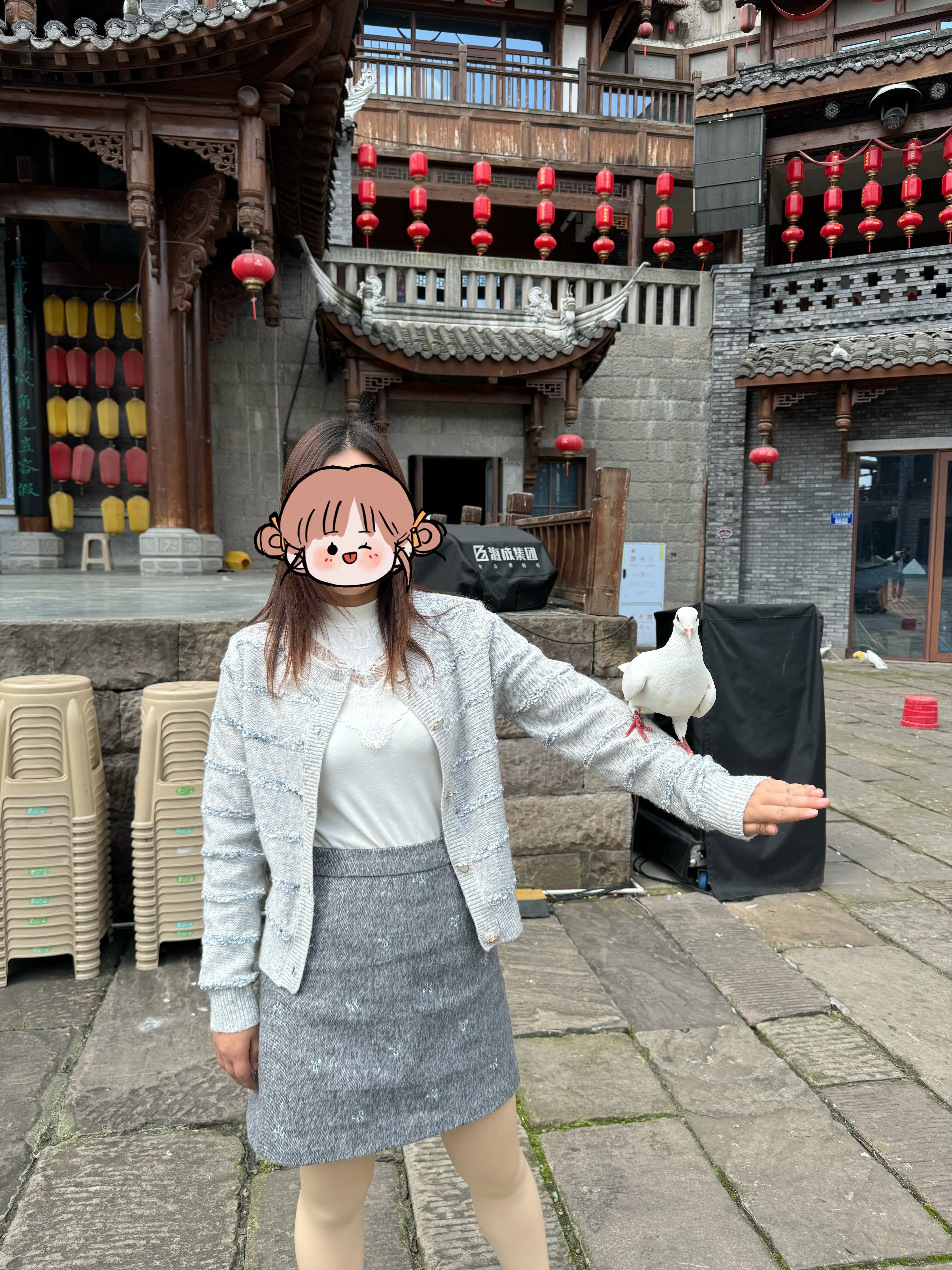 香影小香風灰色毛呢外套女套裝2025冬季新款miu系穿搭短裙兩件套 淺灰 M 曬單實拍圖