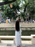 艾珠兒（Aizhuer）連衣裙藍(lán)色修身斜肩短袖上衣女夏格子半身裙子一整套韓系穿搭套裝 上衣+格紋半身裙 配腰帶 M 曬單實(shí)拍圖