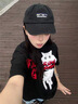 LDBE貓咪刺繡重工純棉短袖t恤女夏季美式復(fù)古潮牌小眾設(shè)計(jì)感半袖上衣 黑色 M 80-100斤 曬單實(shí)拍圖