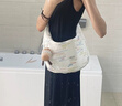 巧丂大容量帆布包餃子包女夏森系休閑單肩包大學生上課斜挎包 格紋單肩餃子包【白色帶掛件】 曬單實拍圖