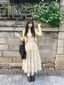 蕓蕁連衣裙女2026新款春夏韓版甜美小飛袖立體花瓣刺繡長款連衣裙針織 套裝. S 曬單實拍圖