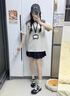 LDBEpolo領條紋拼接學院風短袖t恤女夏季寬松美式復古設計感體恤上衣 白灰色【升級款】面料升級 （95%買家選擇） XL 140-160斤 曬單實拍圖