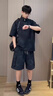 頂峰保羅（Dingfengbaoluo）冰絲套裝男夏季美式扎染透氣工裝休閑百搭短袖兩件套FG45黑色XL 曬單實拍圖