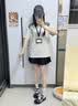 LDBEpolo領條紋拼接學院風短袖t恤女夏季寬松美式復古設計感體恤上衣 白灰色【升級款】面料升級 （95%買家選擇） XL 140-160斤 曬單實拍圖