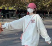 S·J·V·K白灰色國潮美式復古慵懶風圓領無帽衛(wèi)衣女春秋新款字母設計感上衣 白灰色【春秋薄款】 XL 曬單實拍圖
