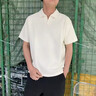 倉石一樹v領商務polo衫短袖男款痞帥高級感2026新款上衣夏季冰絲七分袖t恤 白色 XL 【建議150斤以內】 曬單實拍圖