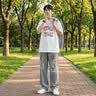 花花公子（PLAYBOY）夏季青少年男裝帥氣學生潮流套裝休閑短袖T恤穿搭牛仔褲2026新款 兩件裝：RIC白色+5022藍色 L 【100-115斤】 曬單實拍圖