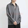 唐號(hào)（tanghao）冰絲黑色襯衫男套裝長(zhǎng)袖內(nèi)搭免燙寬松休閑痞帥長(zhǎng)袖白色男生襯衣潮 黑色襯衫+黑色西褲+項(xiàng)鏈 L 曬單實(shí)拍圖