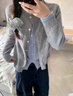 南木熊毛衣女假兩件針織衫外套2026年春秋新款慵懶撞色高級感開衫上衣 藍灰色 假兩件 均碼 【80-120斤】 曬單實拍圖