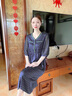 羅蒙（ROMON）真絲連衣裙大牌復古風牛仔藍女夏2024新款時尚氣質(zhì)桑蠶絲長款裙子 牛仔藍 XL 【推薦110-120斤穿】 曬單實拍圖