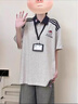 LDBEpolo領條紋拼接學院風短袖t恤女夏季寬松美式復古設計感體恤上衣 白灰色【普通款】 XL 140-160斤 曬單實拍圖