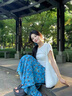 淞予連衣裙女夏季兩件套裝2026年新款韓系穿搭海邊度假碎花裙沙灘長裙 v領正肩短袖+藍色碎花系帶裙 L 【建議105-115斤內】送發圈 曬單實拍圖