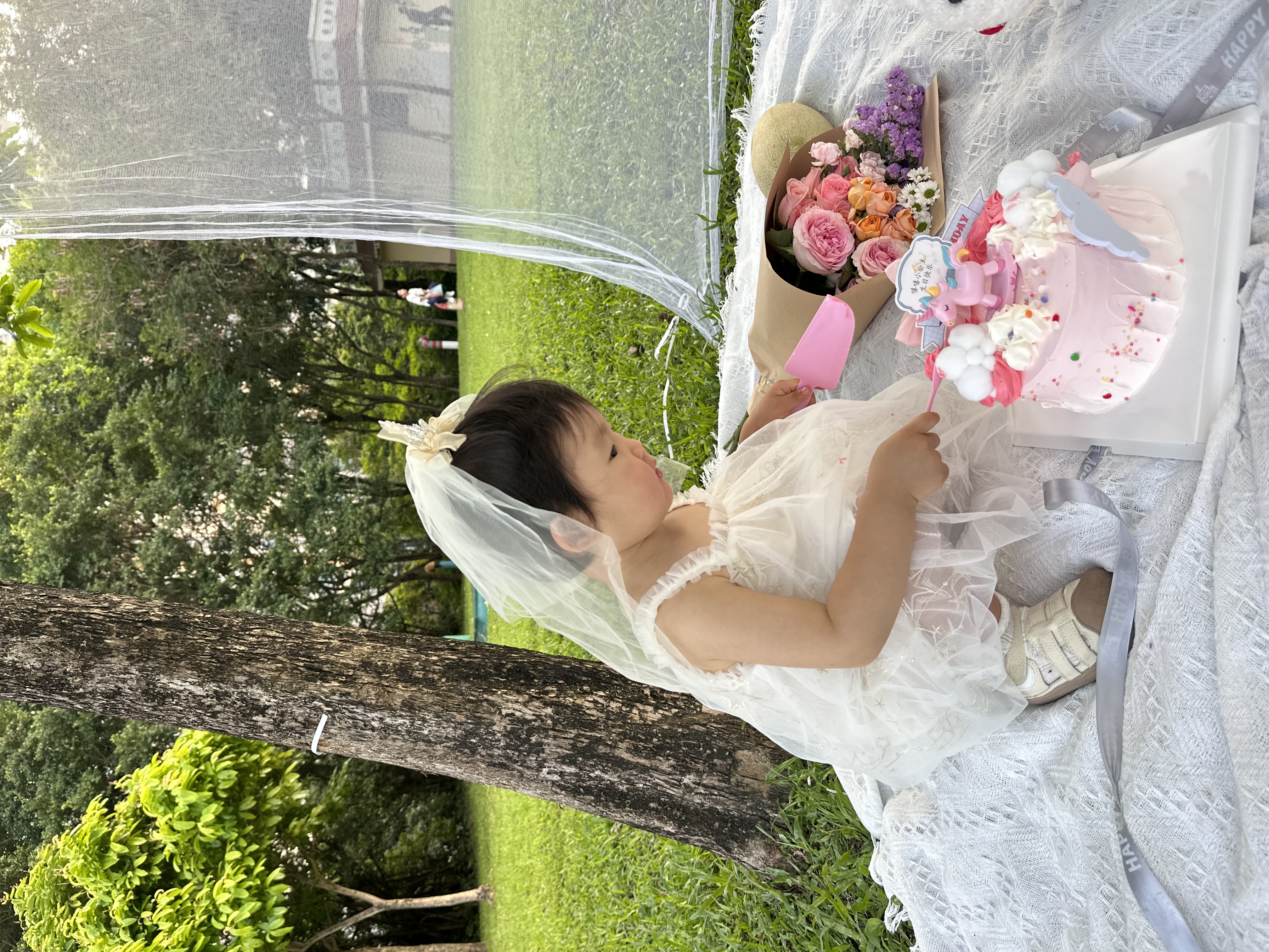 邁米德兒童頭紗女童公主發飾皇冠冰雪公主生日發夾花童蝴蝶結婚紗頭飾 米色飄紗 曬單實拍圖