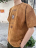 古先森美式復古重磅麂皮絨短袖t恤男士夏季潮牌寬松大碼圓領(lǐng)半截袖體恤 深煙灰色 L 【145-160斤】 曬單實拍圖